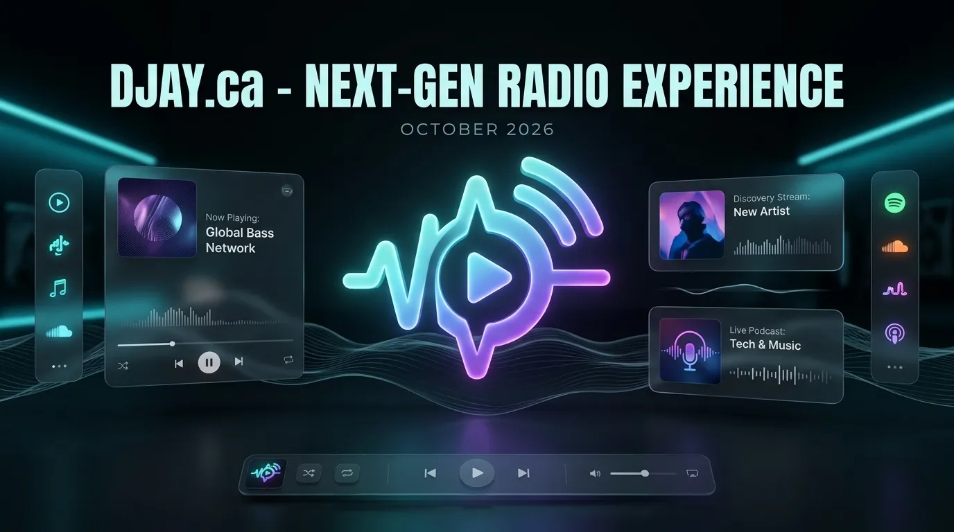 DJAY.ca Next-Gen Radio Experience with Slide-Out Track Details and Music Discovery